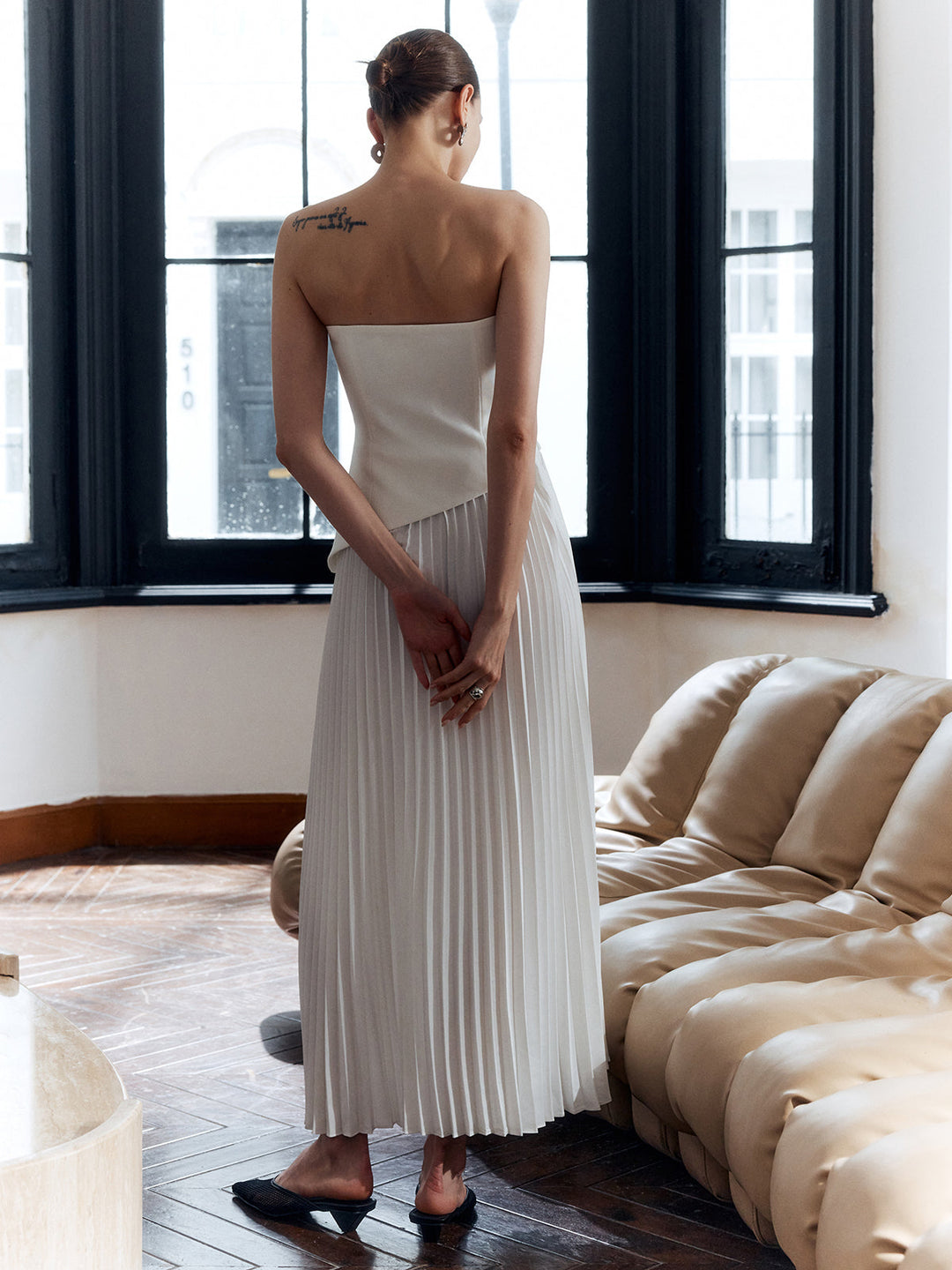Wien | Kvinders Strapless Plisseret Maxi Kjole med Side Split