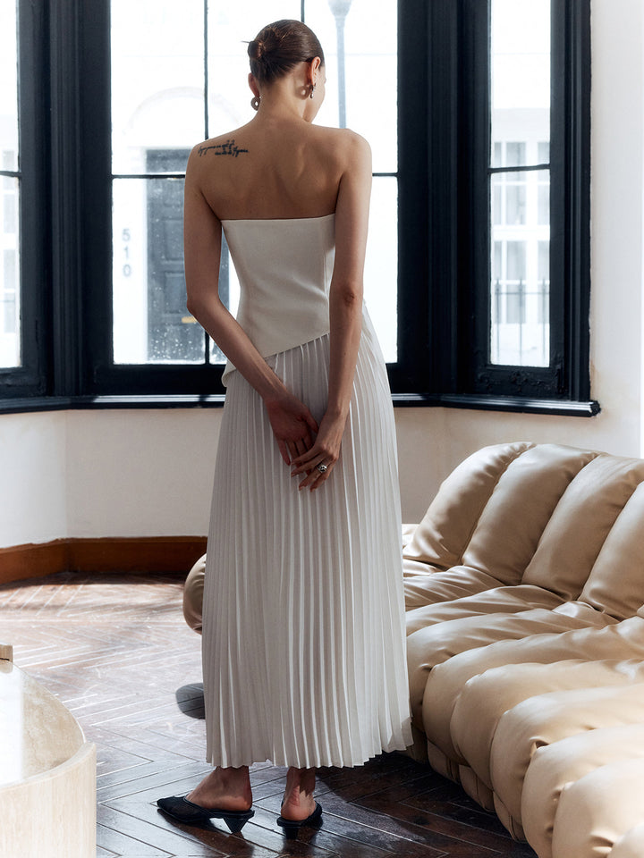 Wien | Kvinders Strapless Plisseret Maxi Kjole med Side Slids