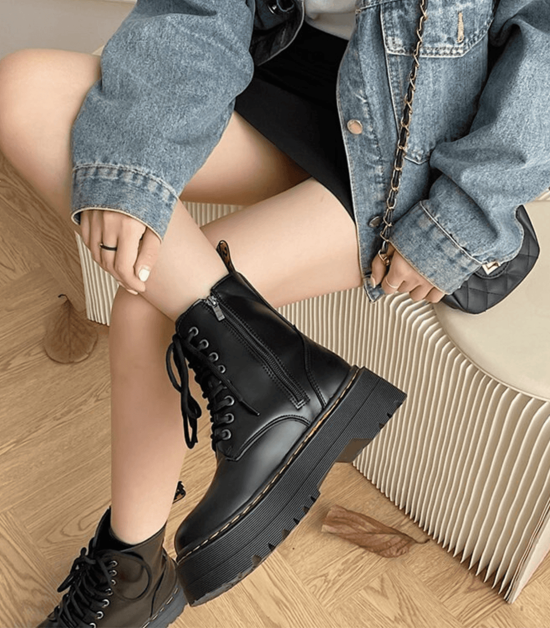Platform Combat Boots – Classic Black Boots with Thick Sole