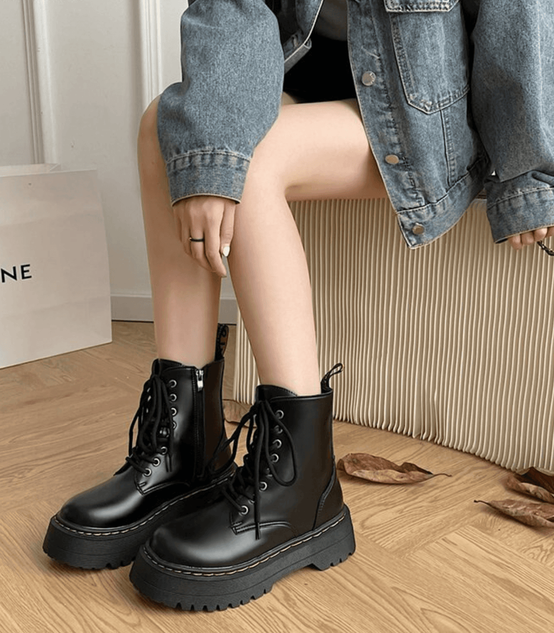 Platform Combat Boots – Classic Black Boots with Thick Sole