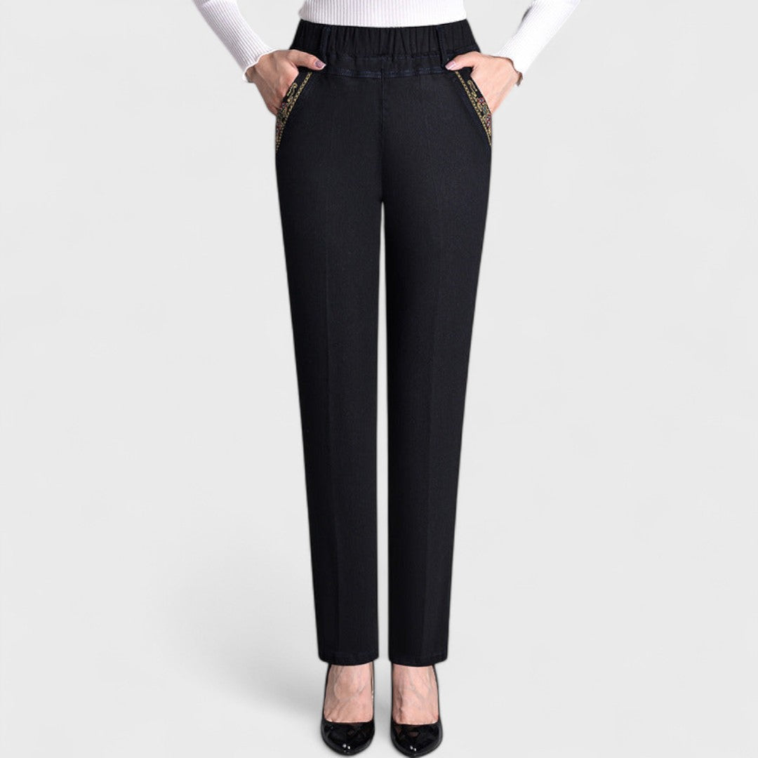 Marian™ | Kvinders Stretch Jeans med Sidelommer og Elastisk Talje