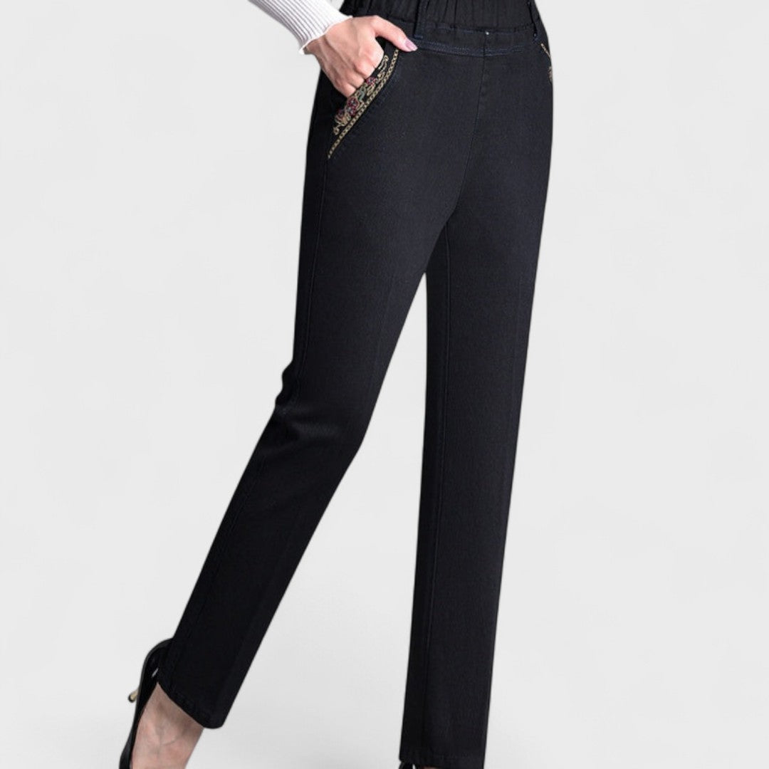 Marian™ | Kvinders Stretch Jeans med Sidelommer og Elastisk Talje