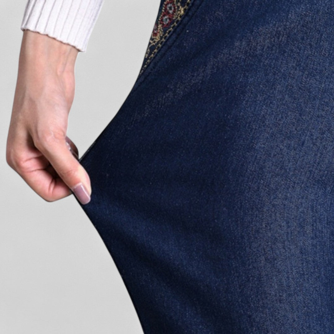 Marian™ | Kvinders Stretch Jeans med Sidelommer og Elastisk Talje