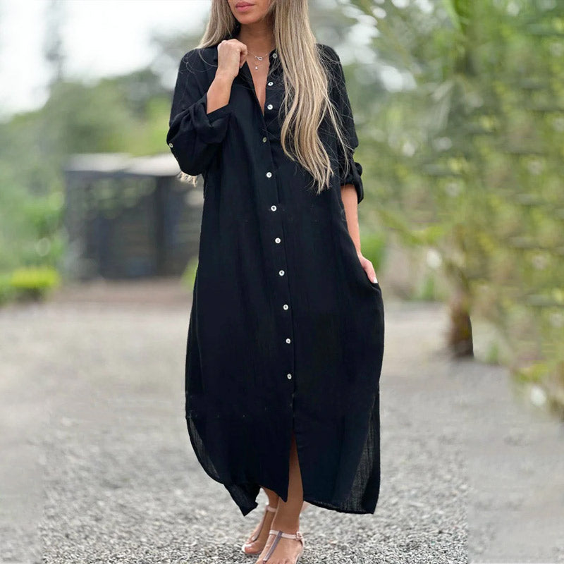 Brielle | Kvinders Casual Knap-Ned Maxi Skjortekjole