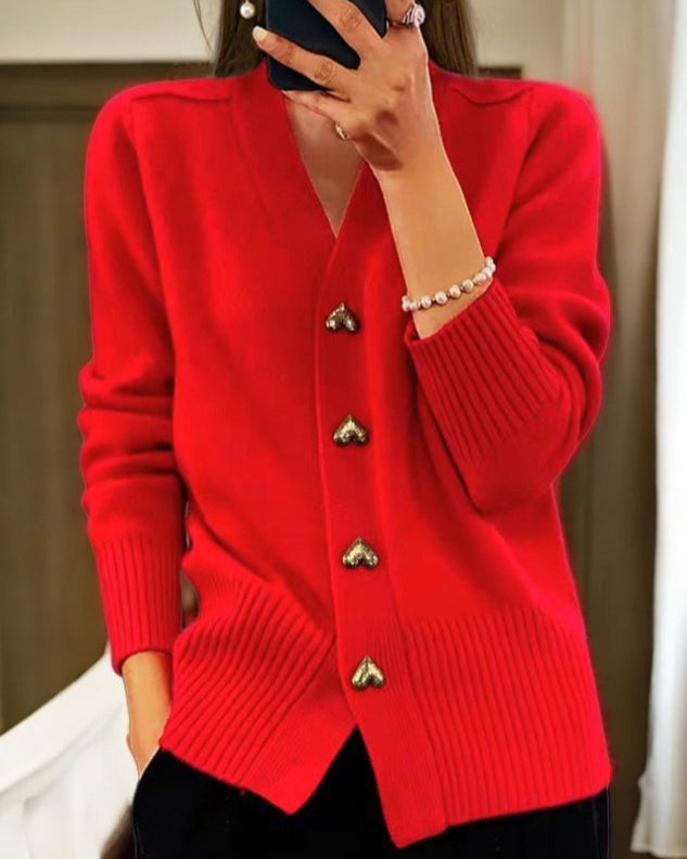 LilyHeart™ | Elegant Cardigan med Hjerteknapper