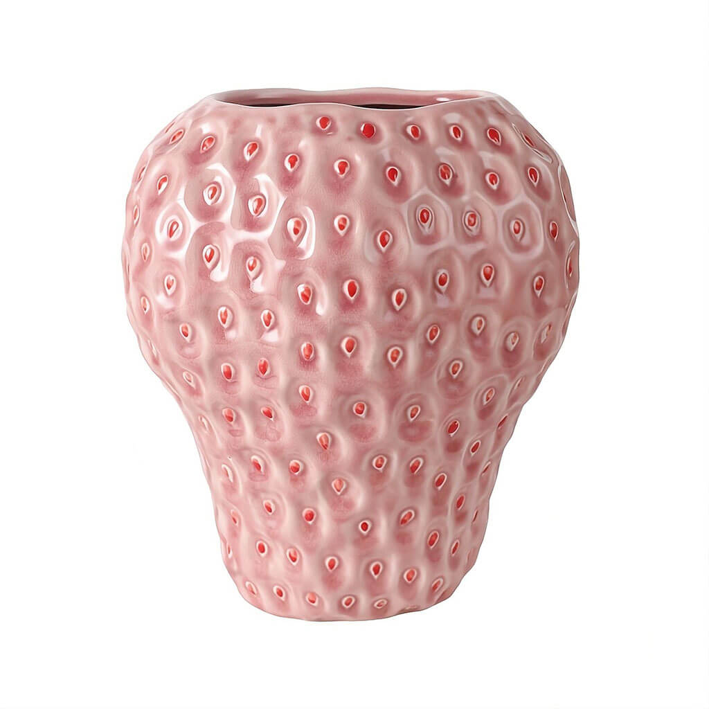 Jordbærformet Keramikvase i Sort, Rød og Pink