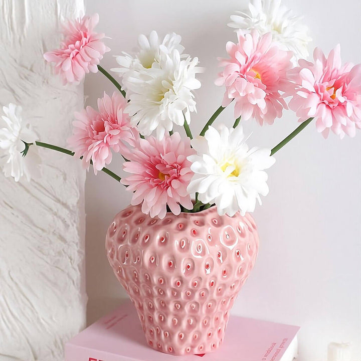 Jordbærformet Keramikvase i Sort, Rød og Pink