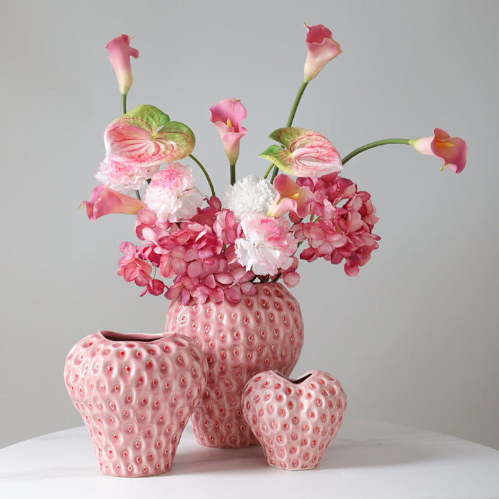 Jordbærformet Keramikvase i Sort, Rød og Pink