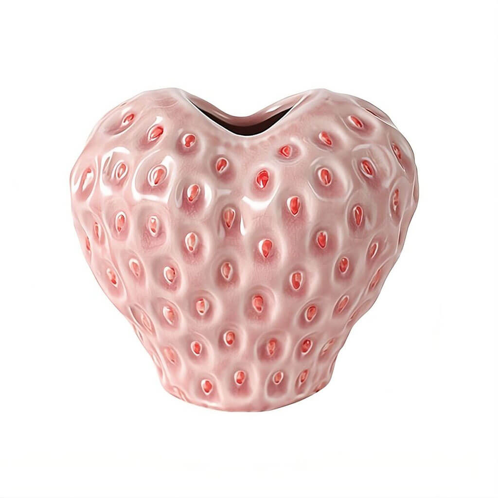 Jordbærformet Keramikvase i Sort, Rød og Pink