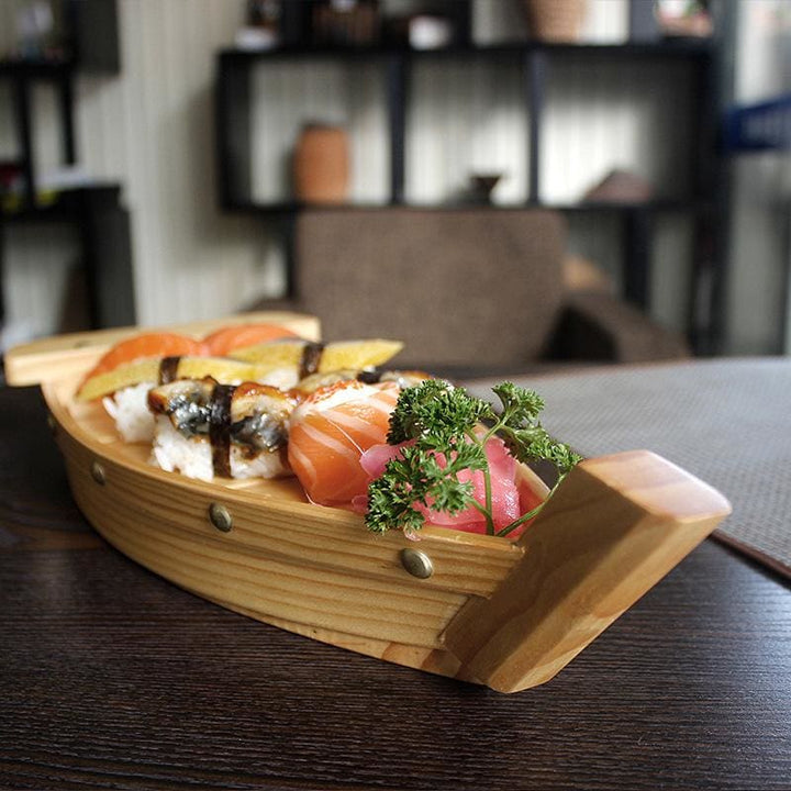 Traditionel Japansk Sushi Båd i Miljøvenligt Træ - 3 Størrelser