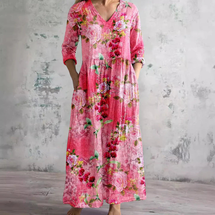 Kathleen™ | Floral V-Hals Maxi Kjole