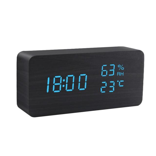 Minimalistisk Træ LED Vækkeur med Temperatur- og Fugtighedsdisplay