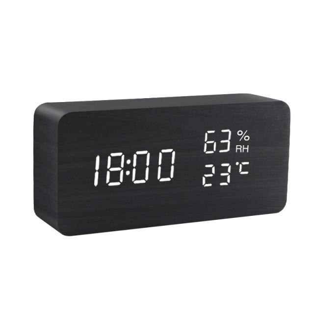 Minimalistisk Træ LED Vækkeur med Temperatur- og Fugtighedsdisplay