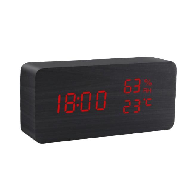 Minimalistisk Træ LED Vækkeur med Temperatur- og Fugtighedsdisplay