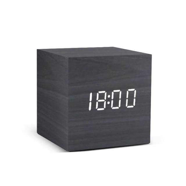Minimalistisk Træ LED Vækkeur med Temperatur- og Fugtighedsdisplay