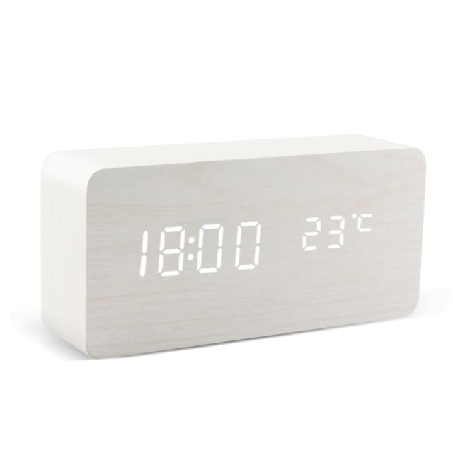Minimalistisk Træ LED Vækkeur med Temperatur- og Fugtighedsdisplay