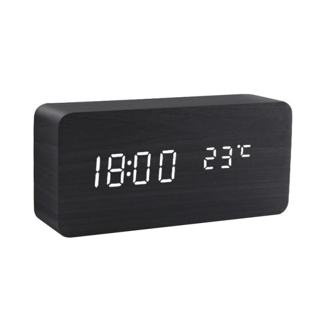 Minimalistisk Træ LED Vækkeur med Temperatur- og Fugtighedsdisplay