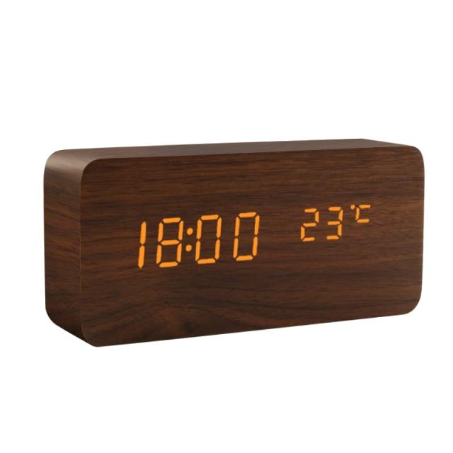Minimalistisk Træ LED Vækkeur med Temperatur- og Fugtighedsdisplay
