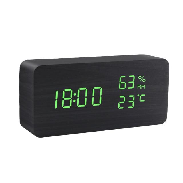 Minimalistisk Træ LED Vækkeur med Temperatur- og Fugtighedsdisplay