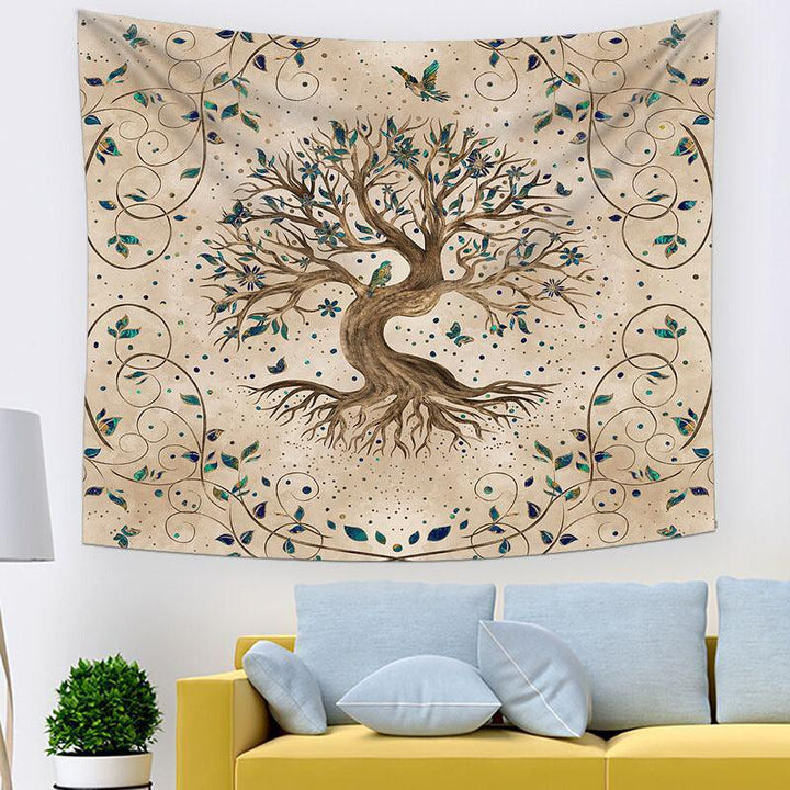 Livets Træ Væg Tapestry med Blomsterdesign i Polyester