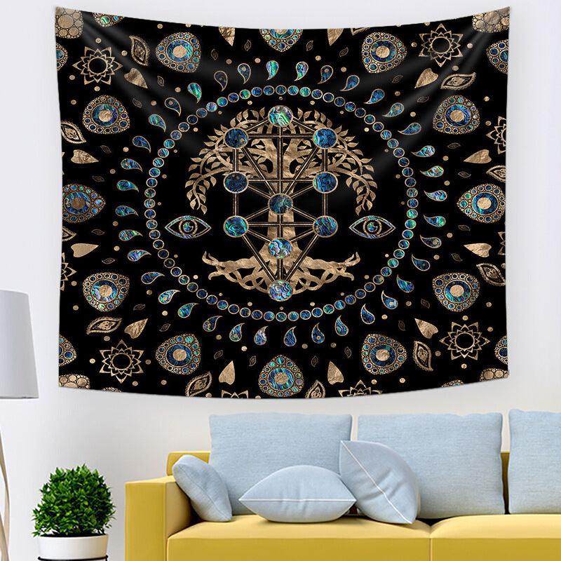 Livets Træ Væg Tapestry med Blomsterdesign i Polyester