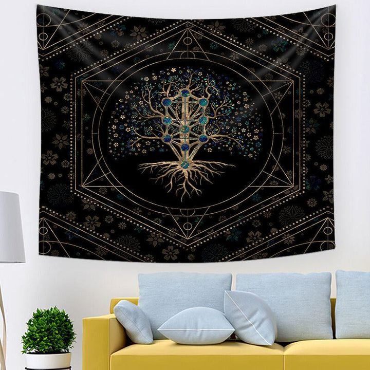 Livets Træ Væg Tapestry med Blomsterdesign i Polyester