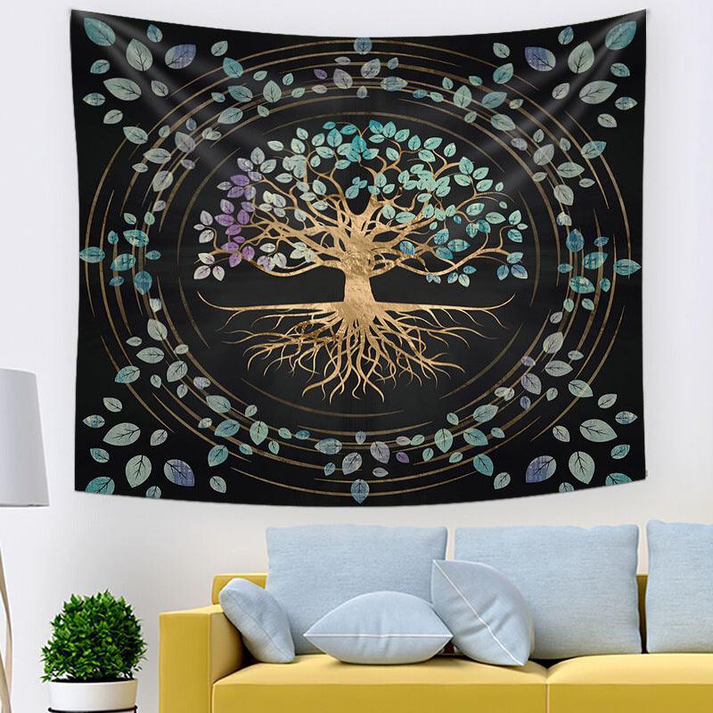 Livets Træ Væg Tapestry med Blomsterdesign i Polyester
