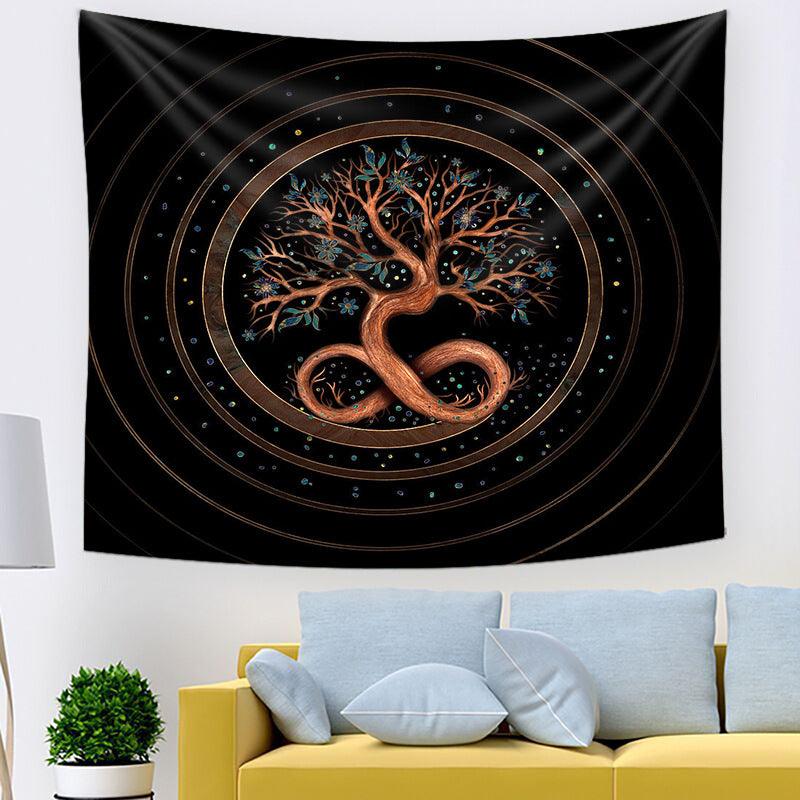 Livets Træ Væg Tapestry med Blomsterdesign i Polyester