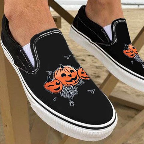 Casual Slip-On Loafers i Canvas med Dødningehoved Print