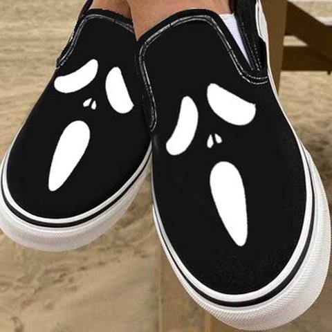 Casual Slip-On Loafers i Canvas med Dødningehoved Print
