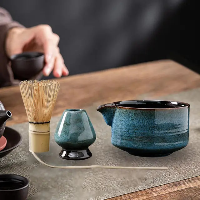 Japansk Matcha Te Sæt med Keramisk Skål og Bambus Pisker