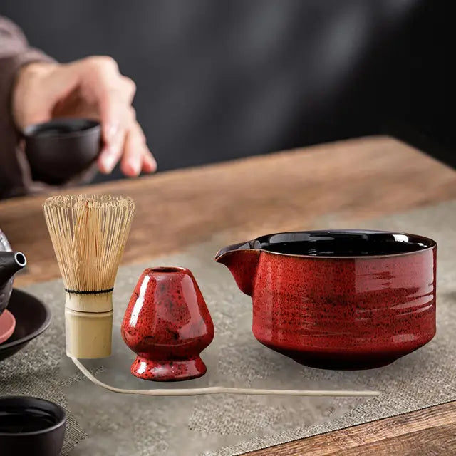 Japansk Matcha Te Sæt med Keramisk Skål og Bambus Pisker
