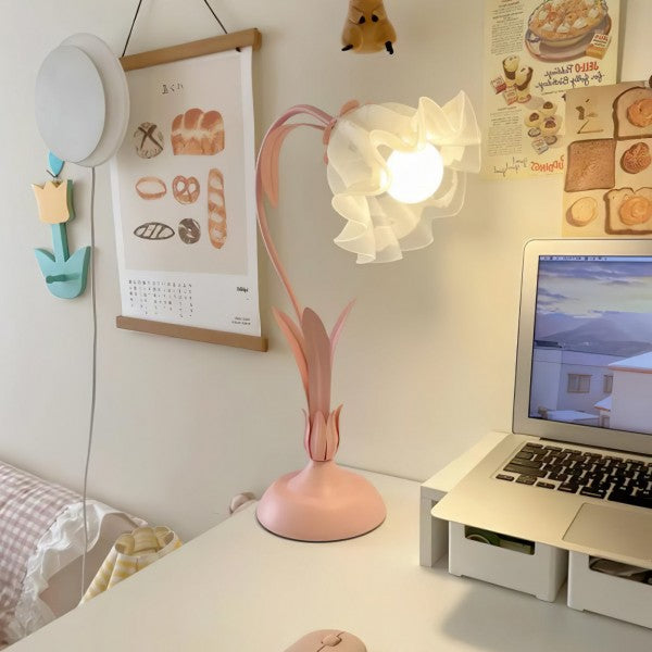 Justerbar Vintage Blomster Bordlampe i Metal