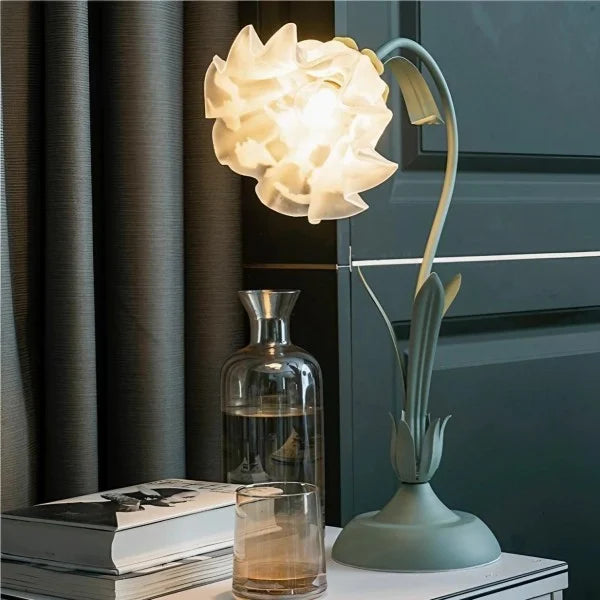 Justerbar Vintage Blomster Bordlampe i Metal