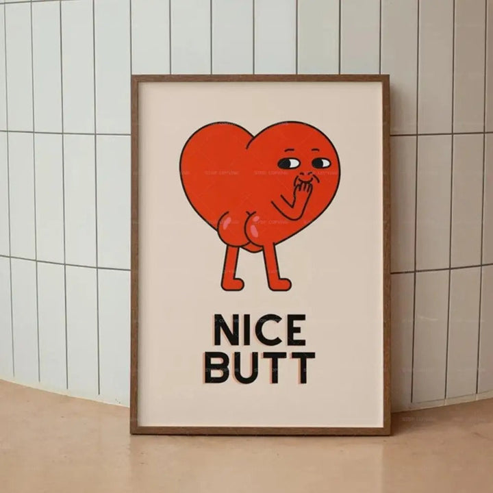 Humoristisk Badeværelsesvægplakat med Farverige Citater og Illustrationer