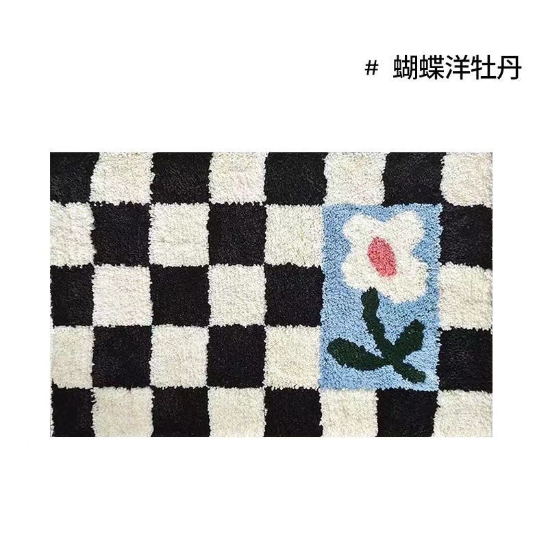 Vintage Tjekket Badeværsmatte med Blomsterdesign og Non-Slip Bagside