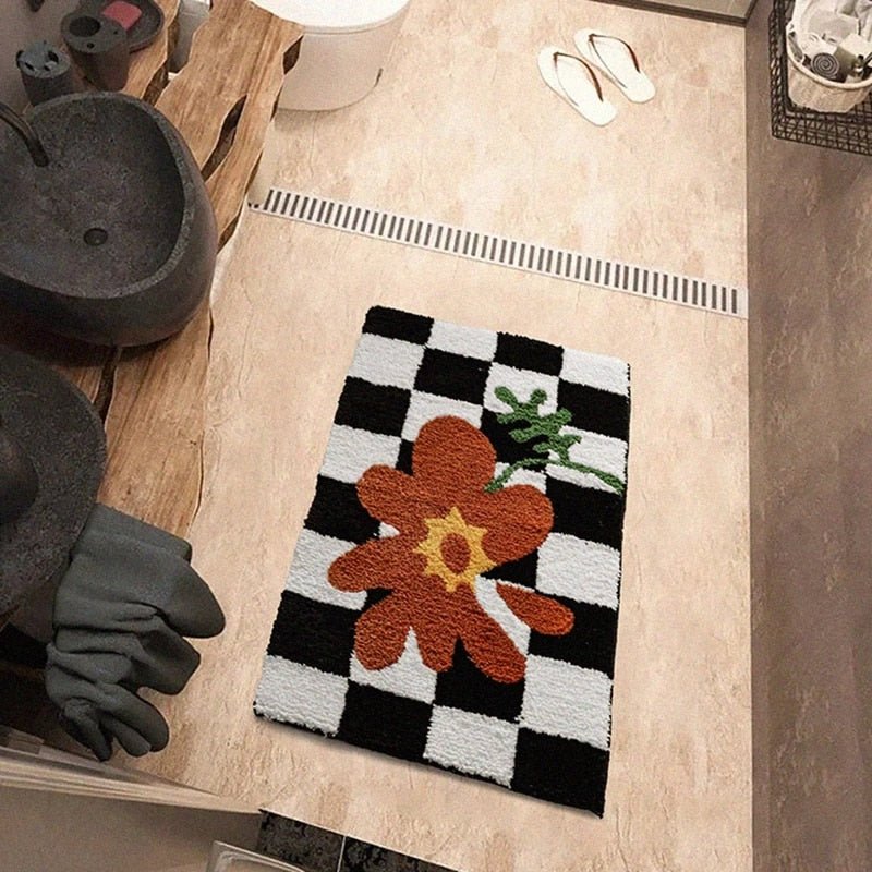 Retro Ternede Badmåtte med Blomsterdesign og Antiskrid