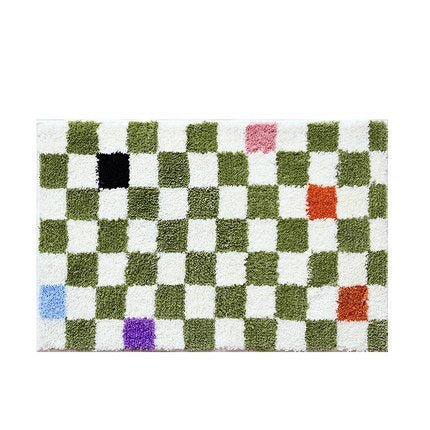 Vintage Tjekket Badeværsmatte med Blomsterdesign og Non-Slip Bagside