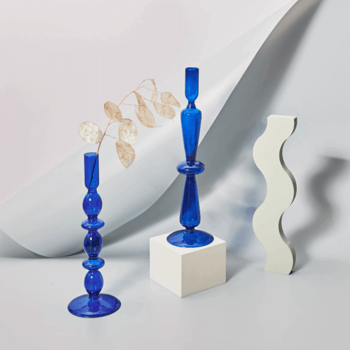 Vintage Glas Lysestage med Bøjet Design