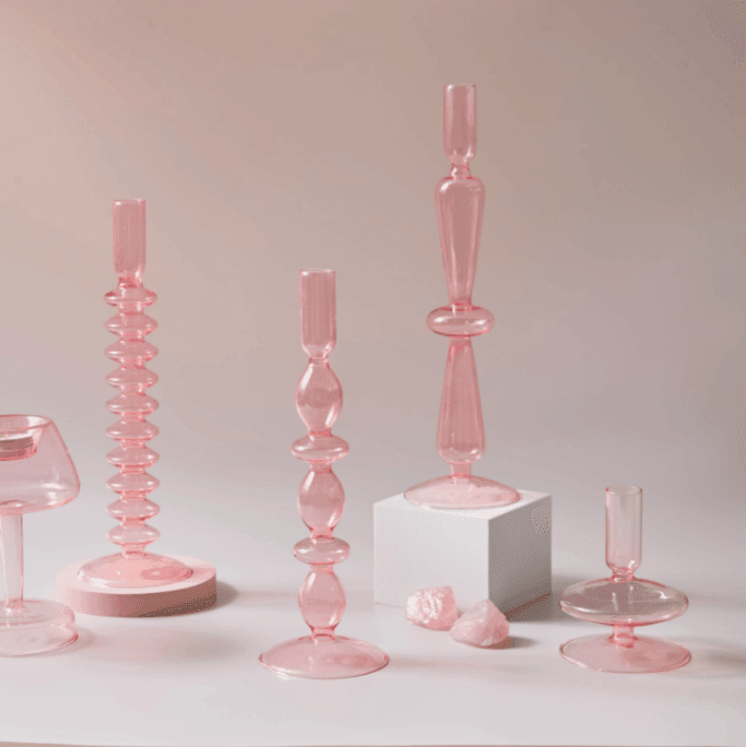 Vintage Glas Lysestage med Bøjet Design
