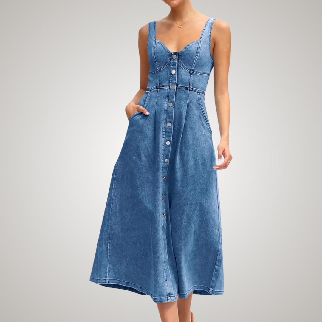 Cindy™ | Klassisk ærmeløs denimkjole med knaplukning