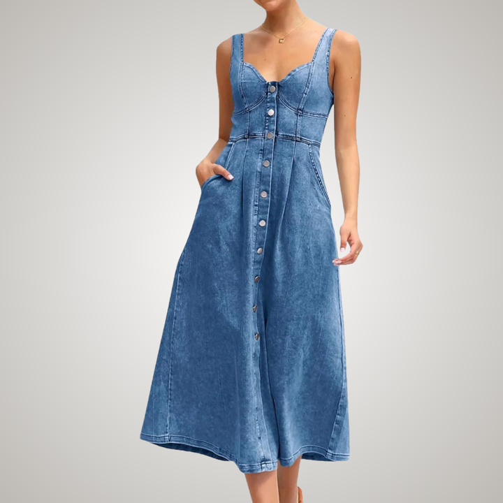 Cindy™ | Klassisk ærmeløs denimkjole med knaplukning