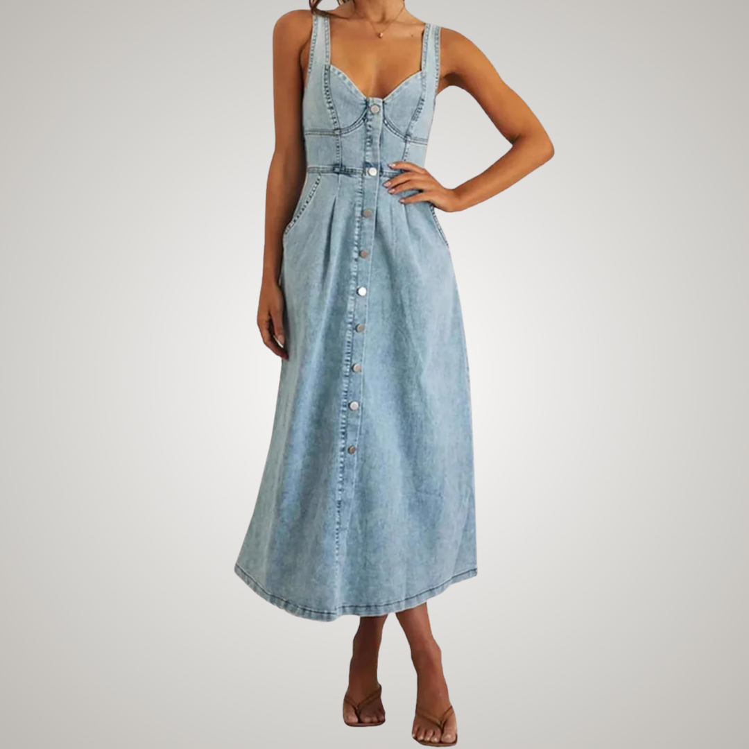 Cindy™ | Klassisk ærmeløs denimkjole med knaplukning