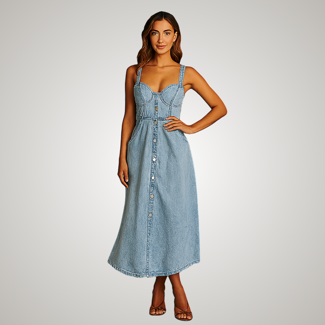 Cindy™ | Klassisk ærmeløs denimkjole med knaplukning