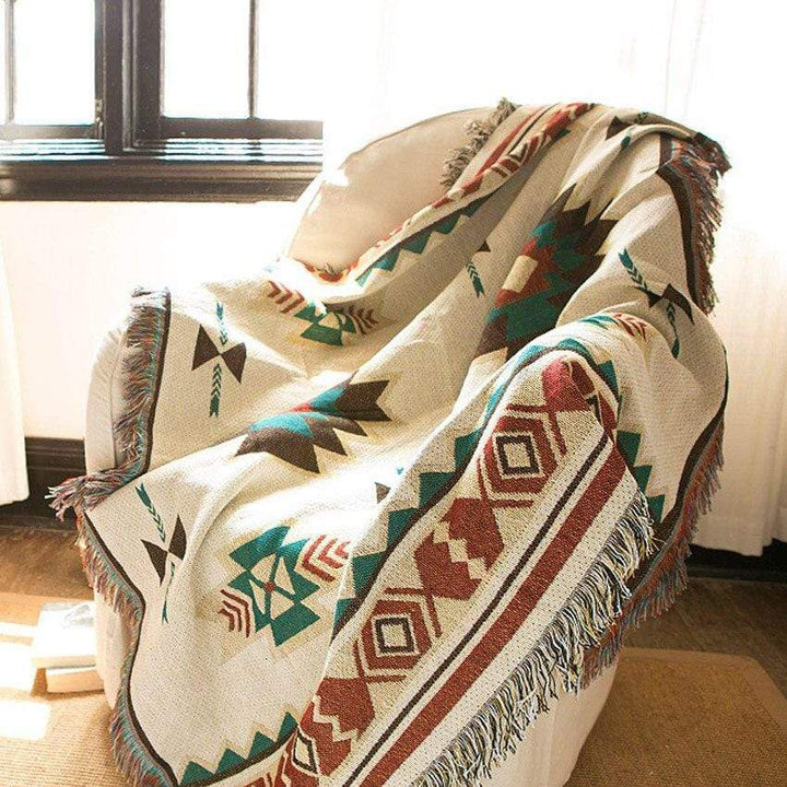 Native American Inspireret Bomulds Kastetæppe