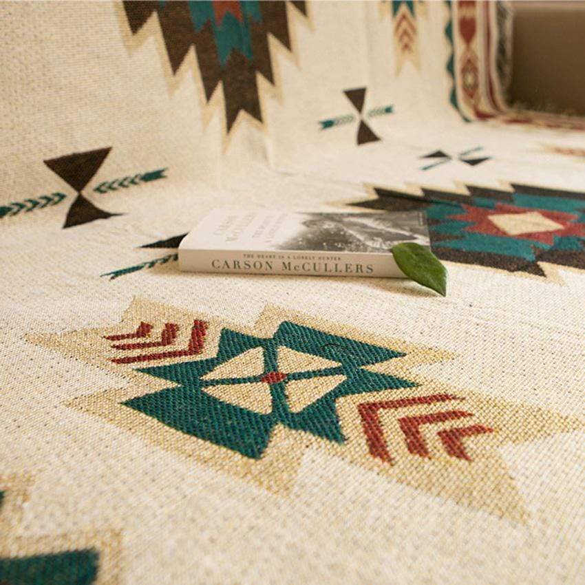 Native American Inspireret Bomulds Kastetæppe