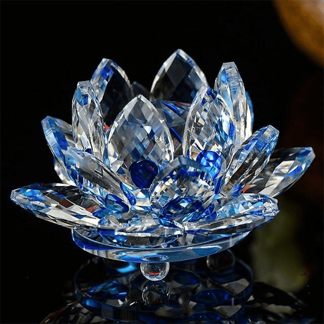 Kvarts Krystal Lotus Blomst Skulptur med Lysrefleksioner