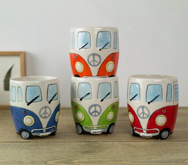 Hippie Bus Kaffekrus i Keramik - 11oz, 4 Farver