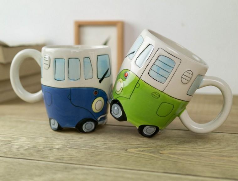 Hippie Bus Kaffekrus i Keramik - 11oz, 4 Farver