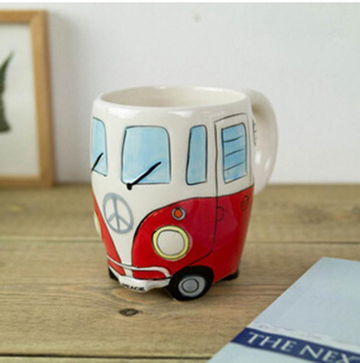 Hippie Bus Tegneserie Kaffekrus i Keramik - 11oz, 4 Farver